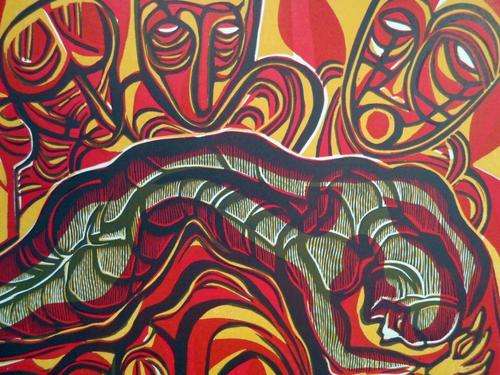 Cecil Skotnes - Woodcut - Injured Miner - A stunning piece!! Bid now!! Low price!